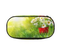 FEYUNYAN Large Capacity Pencil Case Aesthetic, Spill-Proof Canvas Pencil Pouch with Zipper, Floral Flowers Daisies Pencil Case for Women Men, Lightweight Portable Stationery Bag for Students Travel
