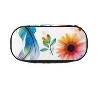 FEYUNYAN Large Capacity Pencil Case Aesthetic, Spill-Proof Canvas Pencil Pouch with Zipper, Flower Leaves Color Pencil Case for Women Men, Lightweight Portable Stationery Bag for Students Travel
