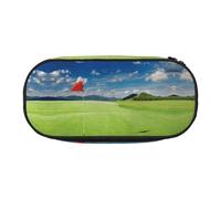 FEYUNYAN Large Capacity Pencil Case Aesthetic Spill-Proof Canvas Pencil Pouch with Zipper Golf Field Flag in The Hole Pencil Case for Women Men Lightweight Portable Stationery Bag for Students Travel
