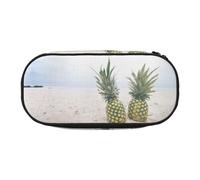 FEYUNYAN Large Capacity Pencil Case Aesthetic, Spill-Proof Canvas Pencil Pouch with Zipper, Pineapples On The Beach Pencil Case for Women Men, Lightweight Portable Stationery Bag for Students Travel