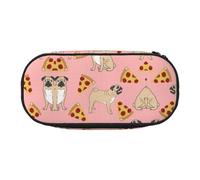 FEYUNYAN Large Capacity Pencil Case Aesthetic, Spill-Proof Canvas Pencil Pouch With Zipper, Pug Pizza Pink Pencil Case For Women & Men, Lightweight Portable Stationery Pencil Bag For Students & Travel