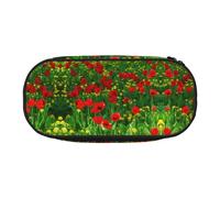 FEYUNYAN Large Capacity Pencil Case Aesthetic, Spill-Proof Canvas Pencil Pouch with Zipper, Red Poppy Field Farm Pencil Case for Women Men, Lightweight Portable Stationery Bag for Students Travel