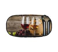 FEYUNYAN Large Capacity Pencil Case Aesthetic, Spill-Proof Canvas Pencil Pouch with Zipper, Red Wine Galsses Grapes Pencil Case for Women Men, Lightweight Portable Stationery Bag for Students Travel