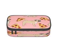 FEYUNYAN Large Capacity Pencil Case for School, Office Supplies, Pug Pizza Pink, Multi-Layer Organization Travel Toiletry Bag, Durable Oxford Fabric Zippered Pencil Box for Students, Artists