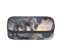 FEYUNYAN Large Capacity Pencil Case for School, Office Supplies, Two Elephants Playing, Multi-Layer Organization Travel Toiletry Bag, Durable Oxford Fabric Zippered Pencil Box for Students, Artists