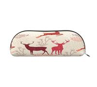 FEYUNYAN Large Capacity Pencil Case for School & Travel, Christmas Elk Pen Pouch, Leather Semi-Circle Organizer for Boys Girls Teens Students, Stationery Organizer Office Makeup Bag for Women Men