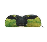 FEYUNYAN Large Capacity Pencil Case for School & Travel, Prairie Cow Pen Pouch, Leather Semi-Circle Organizer for Boys Girls Teens Students, Stationery Organizer Office Makeup Bag for Women Men
