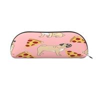 FEYUNYAN Large Capacity Pencil Case for School & Travel, Pug Pizza Pink Pen Pouch, Leather Semi-Circle Organizer for Boys Girls Teens Students, Stationery Organizer Office Makeup Bag for Women Men