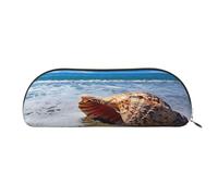 FEYUNYAN Large Capacity Pencil Case for School & Travel, Seaside Conch Pen Pouch, Leather Semi-Circle Organizer for Boys Girls Teens Students, Stationery Organizer Office Makeup Bag for Women Men