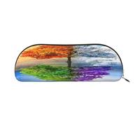 FEYUNYAN Large Capacity Pencil Case for School & Travel, Two Season Trees Pen Pouch, Leather Semi-Circle Organizer for Boys Girls Teens Students, Stationery Organizer Office Makeup Bag for Women Men