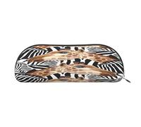 FEYUNYAN Large Capacity Pencil Case for School & Travel, Zebra Giraffe Pen Pouch, Leather Semi-Circle Organizer for Boys Girls Teens Students, Stationery Organizer Office Makeup Bag for Women Men
