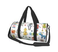 FEYUNYAN Large Capacity Round Duffel Bag, Cute Cartoon Robots, Spacious Travel Tote with Adjustable Strap, Water-Resistant Gym Bag for Sports, Beach, Weekend Trips