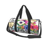 FEYUNYAN Large Capacity Round Duffel Bag, Garden Wildflowers Birds Leaves, Spacious Travel Tote with Adjustable Strap, Water-Resistant Gym Bag for Sports, Beach, Weekend Trips