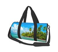 FEYUNYAN Large Capacity Round Duffel Bag, Island Sandy Beach Palm Tree, Spacious Travel Tote with Adjustable Strap, Water-Resistant Gym Bag for Sports, Beach, Weekend Trips