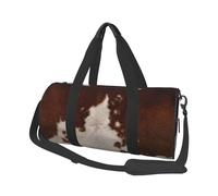 FEYUNYAN Large Capacity Round Duffel Bag, red Brown Cowhide, Spacious Travel Tote with Adjustable Strap, Water-Resistant Gym Bag for Sports, Beach, Weekend Trips