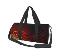 FEYUNYAN Large Capacity Round Duffel Bag, Red Flame Music Note, Spacious Travel Tote with Adjustable Strap, Water-Resistant Gym Bag for Sports, Beach, Weekend Trips