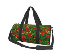 FEYUNYAN Large Capacity Round Duffel Bag, Red Poppy Field Farm, Spacious Travel Tote with Adjustable Strap, Water-Resistant Gym Bag for Sports, Beach, Weekend Trips