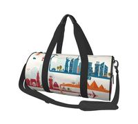 FEYUNYAN Large Capacity Round Duffel Bag, Tourism City, Spacious Travel Tote with Adjustable Strap, Water-Resistant Gym Bag for Sports, Beach, Weekend Trips