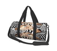 FEYUNYAN Large Capacity Round Duffel Bag, Zebra Giraffe, Spacious Travel Tote with Adjustable Strap, Water-Resistant Gym Bag for Sports, Beach, Weekend Trips