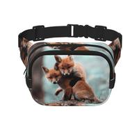 Feyunyan Large Square Waist Pack, Crossbody Fanny Pack with Adjustable Belt | Cute Animal Fox, Double-Layer, Water-Resistant Twill Bag With Anti-Theft Pocket For Hiking, Cycling, 23x16cm