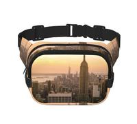 Feyunyan Large Square Waist Pack, Crossbody Fanny Pack with Adjustable Belt | Empire State Building, Double-Layer, Water-Resistant Twill Bag With Anti-Theft Pocket For Hiking, Cycling, 23x16cm