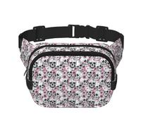 Feyunyan Large Square Waist Pack, Crossbody Fanny Pack with Adjustable Belt | Floral Skull, Double-Layer, Water-Resistant Twill Bag With Anti-Theft Pocket For Hiking, Cycling, 23x16cm
