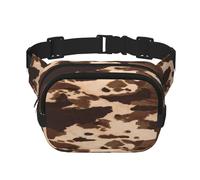 FEYUNYAN Large Square Waist Pack, Double-Layer Crossbody Fanny Pack, Water-Resistant Twill Bag with Adjustable Belt & Anti-Theft Pocket for Hiking, Cycling, Brown Cowhide Art, 23x16cm