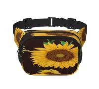 FEYUNYAN Large Square Waist Pack, Double-Layer Crossbody Fanny Pack, Water-Resistant Twill Bag with Adjustable Belt & Anti-Theft Pocket for Hiking, Cycling, Beautiful Sunflower, 23x16cm