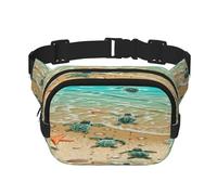 FEYUNYAN Large Square Waist Pack, Double-Layer Crossbody Fanny Pack, Water-Resistant Twill Bag with Adjustable Belt & Anti-Theft Pocket for Hiking, Cycling, Turtle Starfish, 23x16cm