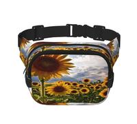 FEYUNYAN Large Square Waist Pack, Double-Layer Crossbody Fanny Pack, Water-Resistant Twill Bag with Adjustable Belt & Anti-Theft Pocket for Hiking, Cycling, Sunflowers Fields, 23x16cm