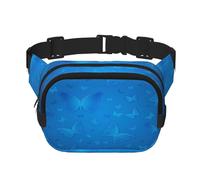 FEYUNYAN Large Square Waist Pack, Double-Layer Crossbody Fanny Pack, Water-Resistant Twill Bag with Adjustable Belt & Anti-Theft Pocket for Hiking, Cycling, Blue Beautful Butterfly, 23x16cm