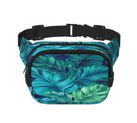 FEYUNYAN Large Square Waist Pack, Double-Layer Crossbody Fanny Pack, Water-Resistant Twill Bag with Adjustable Belt & Anti-Theft Pocket for Hiking, Cycling, Tropical Palm Leaves, 23x16cm