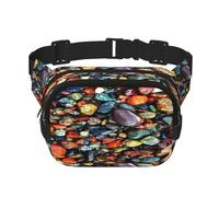 FEYUNYAN Large Square Waist Pack, Double-Layer Crossbody Fanny Pack, Water-Resistant Twill Bag with Adjustable Belt & Anti-Theft Pocket for Hiking, Cycling, Color Stones Hippie, 23x16cm