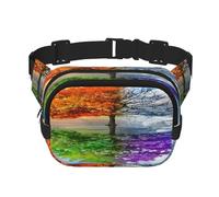 FEYUNYAN Large Square Waist Pack, Double-Layer Crossbody Fanny Pack, Water-Resistant Twill Bag with Adjustable Belt & Anti-Theft Pocket for Hiking, Cycling, Two Season Trees, 23x16cm