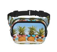 FEYUNYAN Large Square Waist Pack, Double-Layer Crossbody Fanny Pack, Water-Resistant Twill Bag with Adjustable Belt & Anti-Theft Pocket for Hiking, Cycling, Seaside Beach Yellow Pineapple, 23x16cm