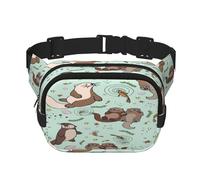 FEYUNYAN Large Square Waist Pack, Double-Layer Crossbody Fanny Pack, Water-Resistant Twill Bag with Adjustable Belt & Anti-Theft Pocket for Hiking, Cycling, Otters, 23x16cm