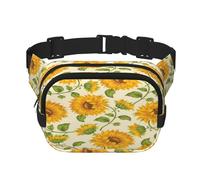FEYUNYAN Large Square Waist Pack, Double-Layer Crossbody Fanny Pack, Water-Resistant Twill Bag with Adjustable Belt & Anti-Theft Pocket for Hiking, Cycling, Beautiful Yellow Sunflower, 23x16cm