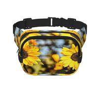 FEYUNYAN Large Square Waist Pack, Double-Layer Crossbody Fanny Pack, Water-Resistant Twill Bag with Adjustable Belt & Anti-Theft Pocket for Hiking, Cycling, Beautiful Sunflower, 23x16cm