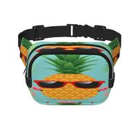 FEYUNYAN Large Square Waist Pack, Double-Layer Crossbody Fanny Pack, Water-Resistant Twill Bag with Adjustable Belt & Anti-Theft Pocket for Hiking, Cycling, Pineapple Flamingo, 23x16cm