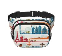 FEYUNYAN Large Square Waist Pack, Double-Layer Crossbody Fanny Pack, Water-Resistant Twill Bag with Adjustable Belt & Anti-Theft Pocket for Hiking, Cycling, Tourism City, 23x16cm