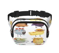 FEYUNYAN Large Square Waist Pack, Double-Layer Crossbody Fanny Pack, Water-Resistant Twill Bag with Adjustable Belt & Anti-Theft Pocket for Hiking, Cycling, Owls Birds, 23x16cm