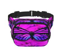 FEYUNYAN Large Square Waist Pack, Double-Layer Crossbody Fanny Pack, Water-Resistant Twill Bag with Adjustable Belt & Anti-Theft Pocket for Hiking, Cycling, Purple Butterfly Flower, 23x16cm