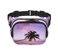 FEYUNYAN Large Square Waist Pack, Double-Layer Crossbody Fanny Pack, Water-Resistant Twill Bag with Adjustable Belt & Anti-Theft Pocket for Hiking, Cycling, Purple Coconut Tree, 23x16cm