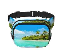 FEYUNYAN Large Square Waist Pack, Double-Layer Crossbody Fanny Pack, Water-Resistant Twill Bag with Adjustable Belt & Anti-Theft Pocket for Hiking, Cycling, Island Sandy Beach Palm Tree, 23x16cm