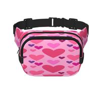 FEYUNYAN Large Square Waist Pack, Double-Layer Crossbody Fanny Pack, Water-Resistant Twill Bag with Adjustable Belt & Anti-Theft Pocket for Hiking, Cycling, Pink Love Shape, 23x16cm