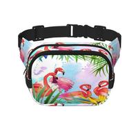 FEYUNYAN Large Square Waist Pack, Double-Layer Crossbody Fanny Pack, Water-Resistant Twill Bag with Adjustable Belt & Anti-Theft Pocket for Hiking, Cycling, Painted Flamingo, 23x16cm