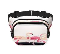 FEYUNYAN Large Square Waist Pack, Double-Layer Crossbody Fanny Pack, Water-Resistant Twill Bag with Adjustable Belt & Anti-Theft Pocket for Hiking, Cycling, Pink Flamingo Birds, 23x16cm