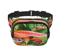 FEYUNYAN Large Square Waist Pack, Double-Layer Crossbody Fanny Pack, Water-Resistant Twill Bag with Adjustable Belt & Anti-Theft Pocket for Hiking, Cycling, Tropical Flamingo, 23x16cm