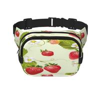 FEYUNYAN Large Square Waist Pack, Double-Layer Crossbody Fanny Pack, Water-Resistant Twill Bag with Adjustable Belt & Anti-Theft Pocket for Hiking, Cycling, Lovely Strawberry, 23x16cm