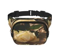 FEYUNYAN Large Square Waist Pack, Double-Layer Crossbody Fanny Pack, Water-Resistant Twill Bag with Adjustable Belt & Anti-Theft Pocket for Hiking, Cycling, Romantic Roses, 23x16cm